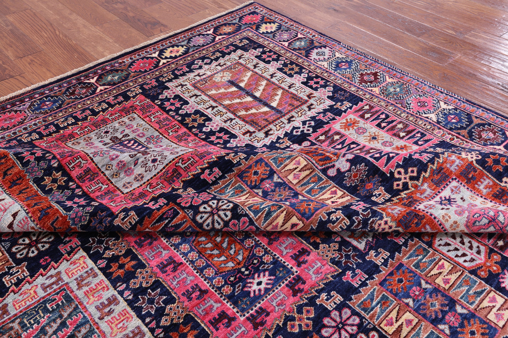 Blue Persian Fine Serapi Handmade Wool Rug - 8' 4" X 9' 8" - Golden Nile