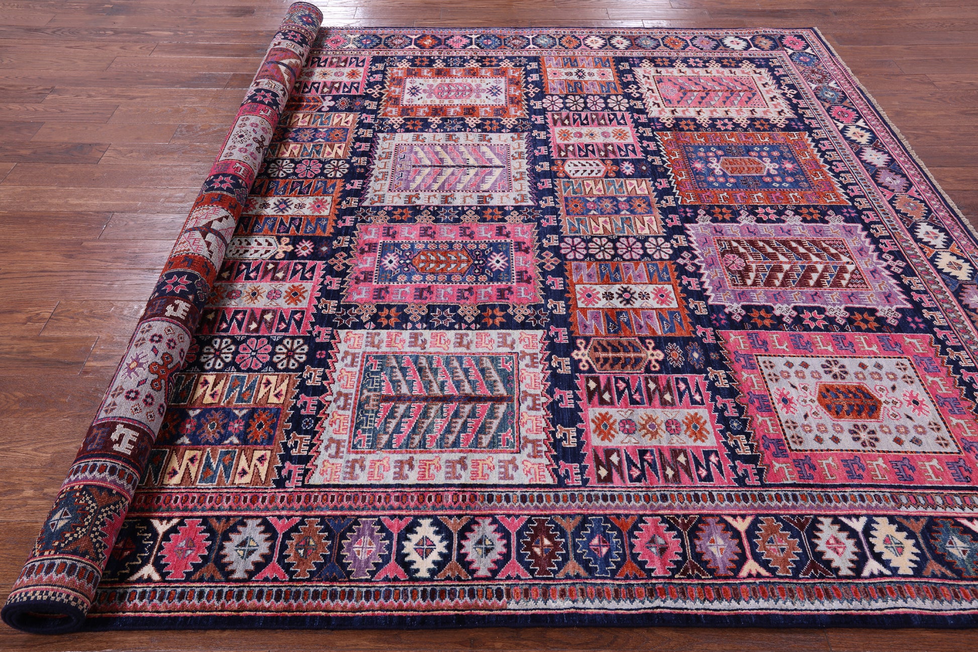 Blue Persian Fine Serapi Handmade Wool Rug - 8' 4" X 9' 8" - Golden Nile