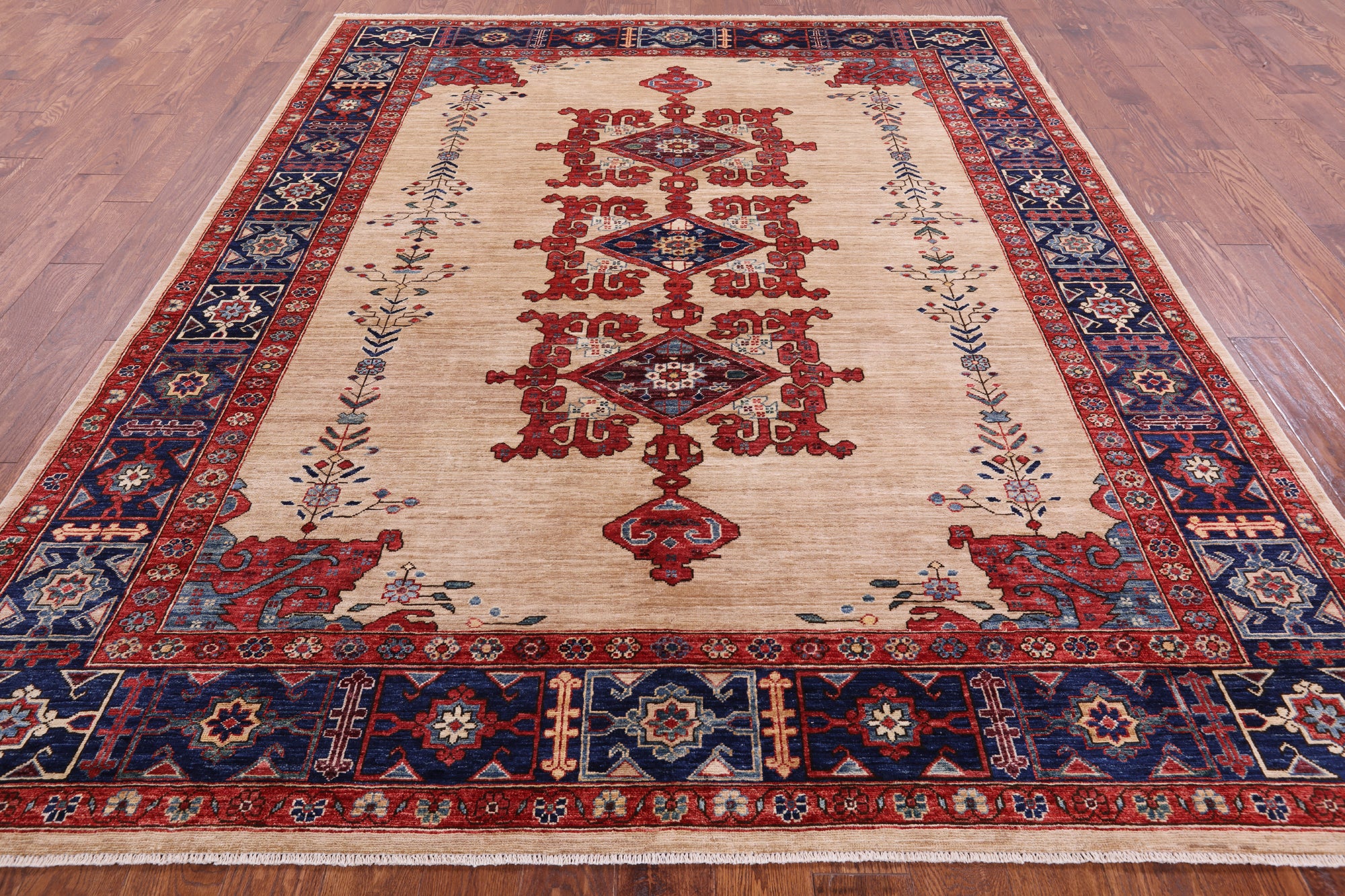 Ivory Persian Fine Serapi Handmade Wool Rug - 7' 9" X 9' 7" - Golden Nile