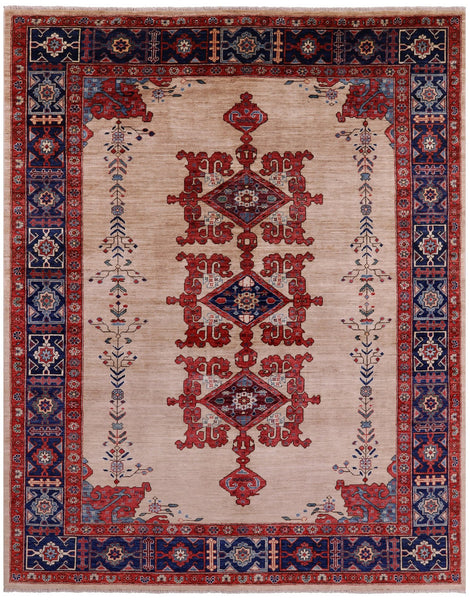 Ivory Persian Fine Serapi Handmade Wool Rug - 7' 9" X 9' 7" - Golden Nile