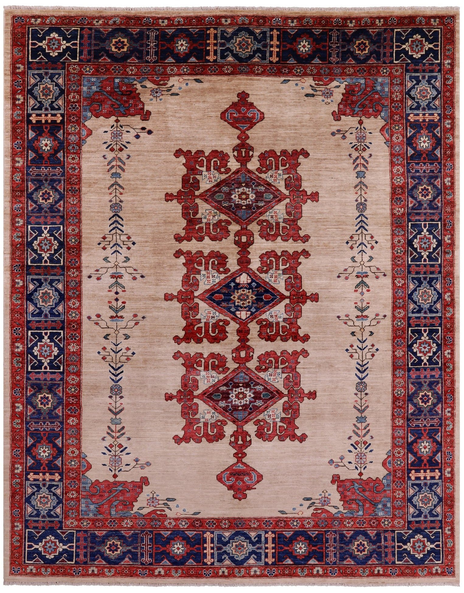 Ivory Persian Fine Serapi Handmade Wool Rug - 7' 9" X 9' 7" - Golden Nile