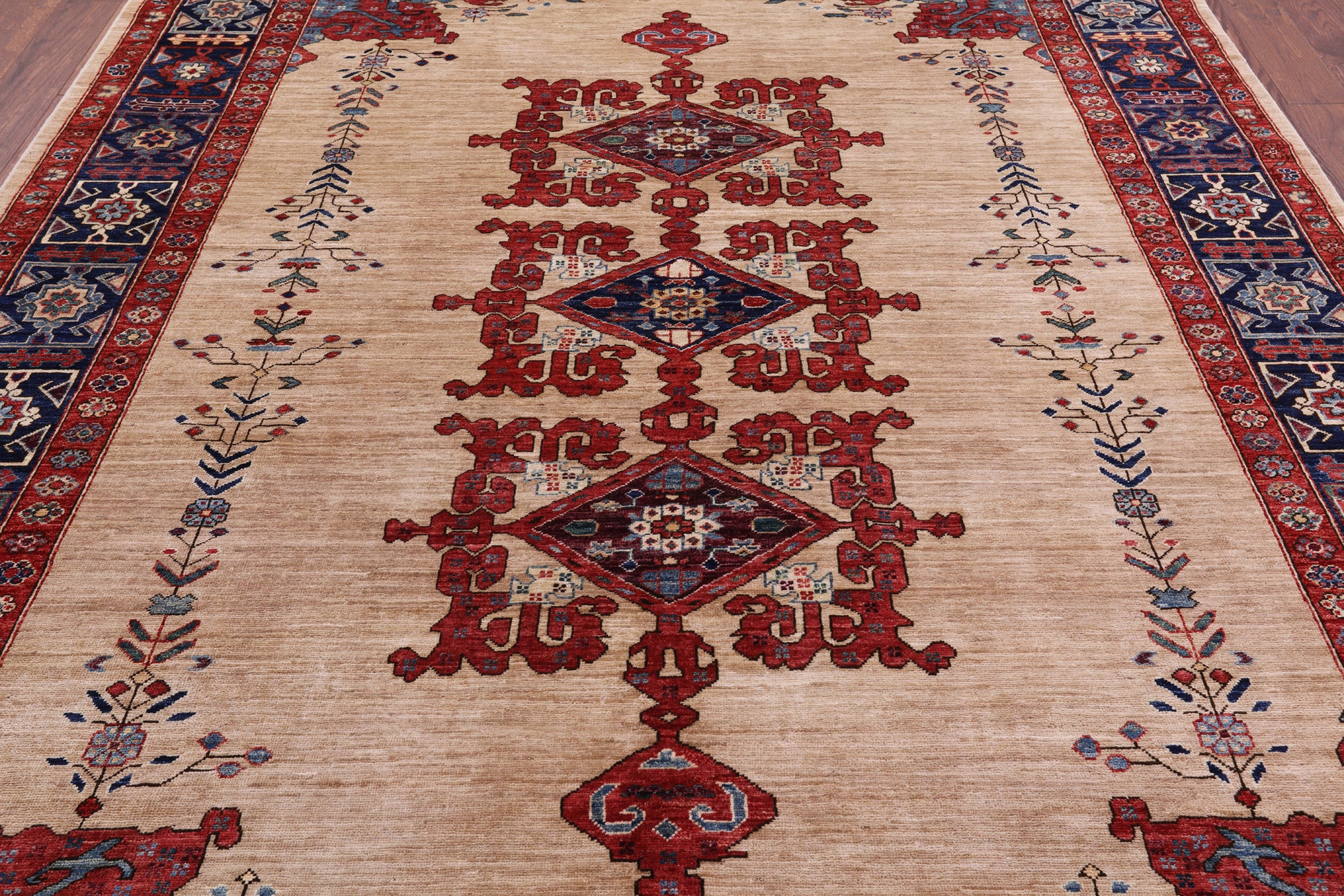 Ivory Persian Fine Serapi Handmade Wool Rug - 7' 9" X 9' 7" - Golden Nile