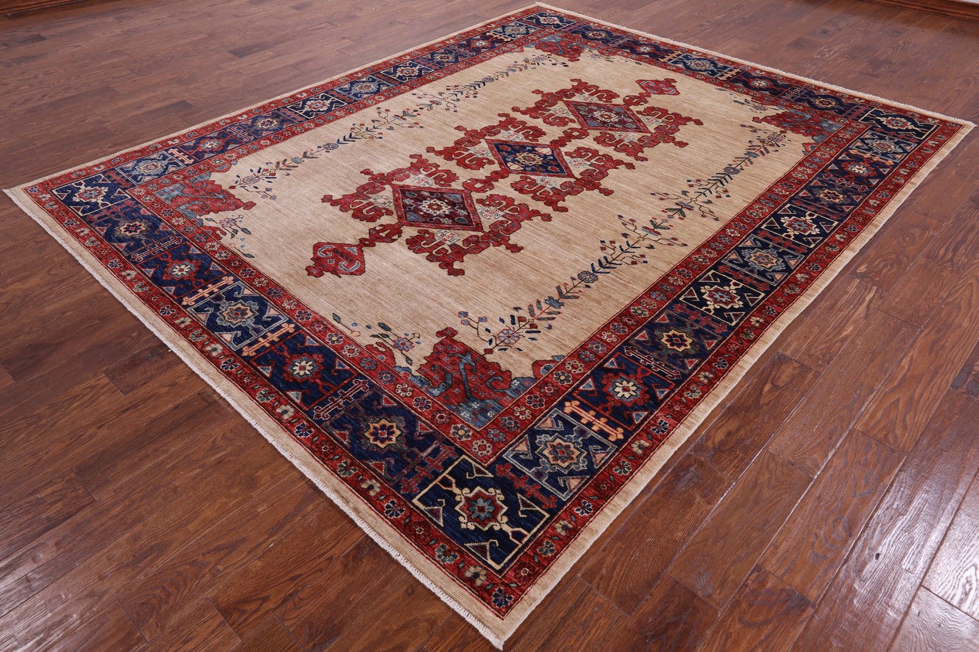 Ivory Persian Fine Serapi Handmade Wool Rug - 7' 9" X 9' 7" - Golden Nile