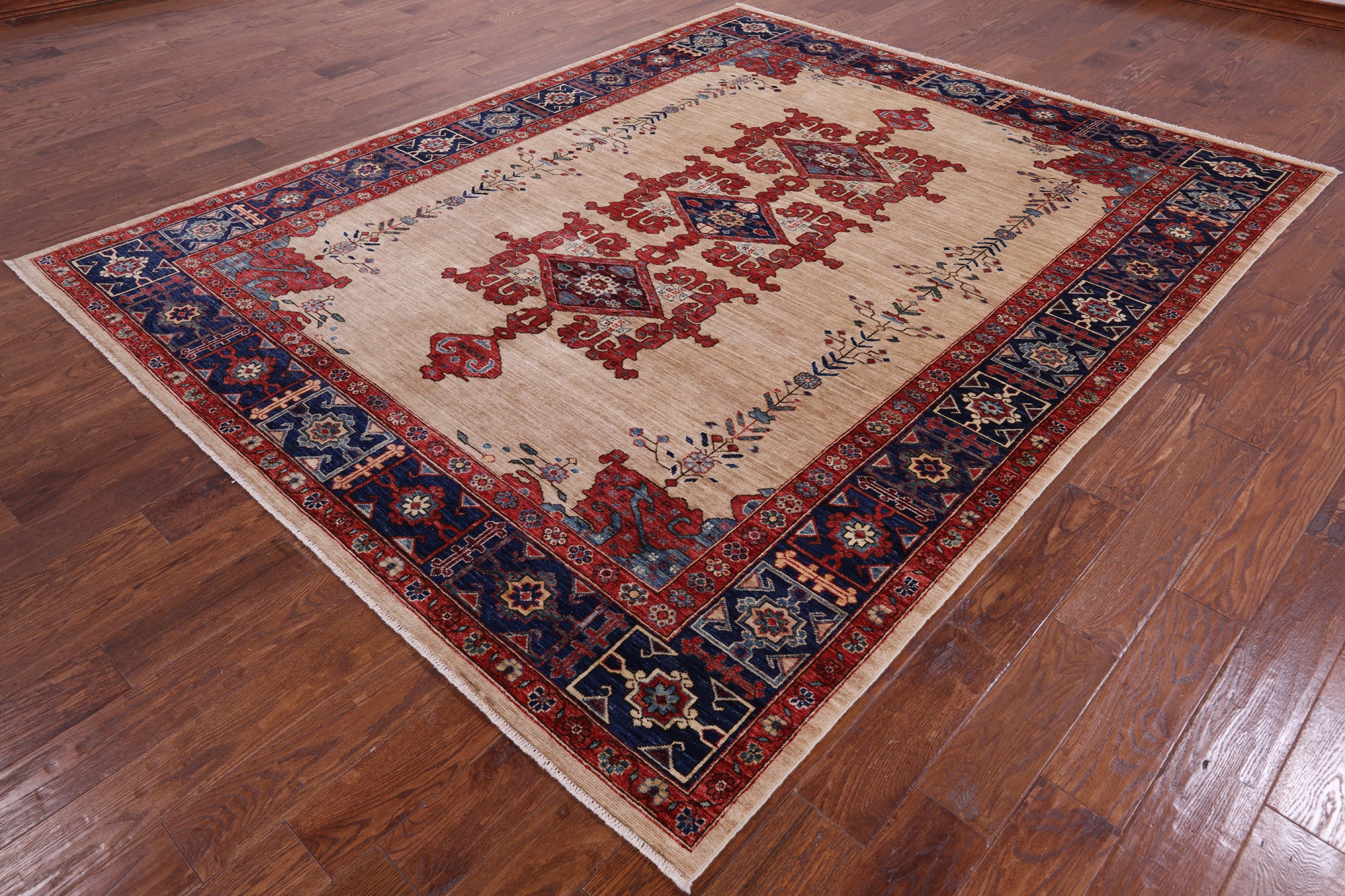 Ivory Persian Fine Serapi Handmade Wool Rug - 7' 9" X 9' 7" - Golden Nile