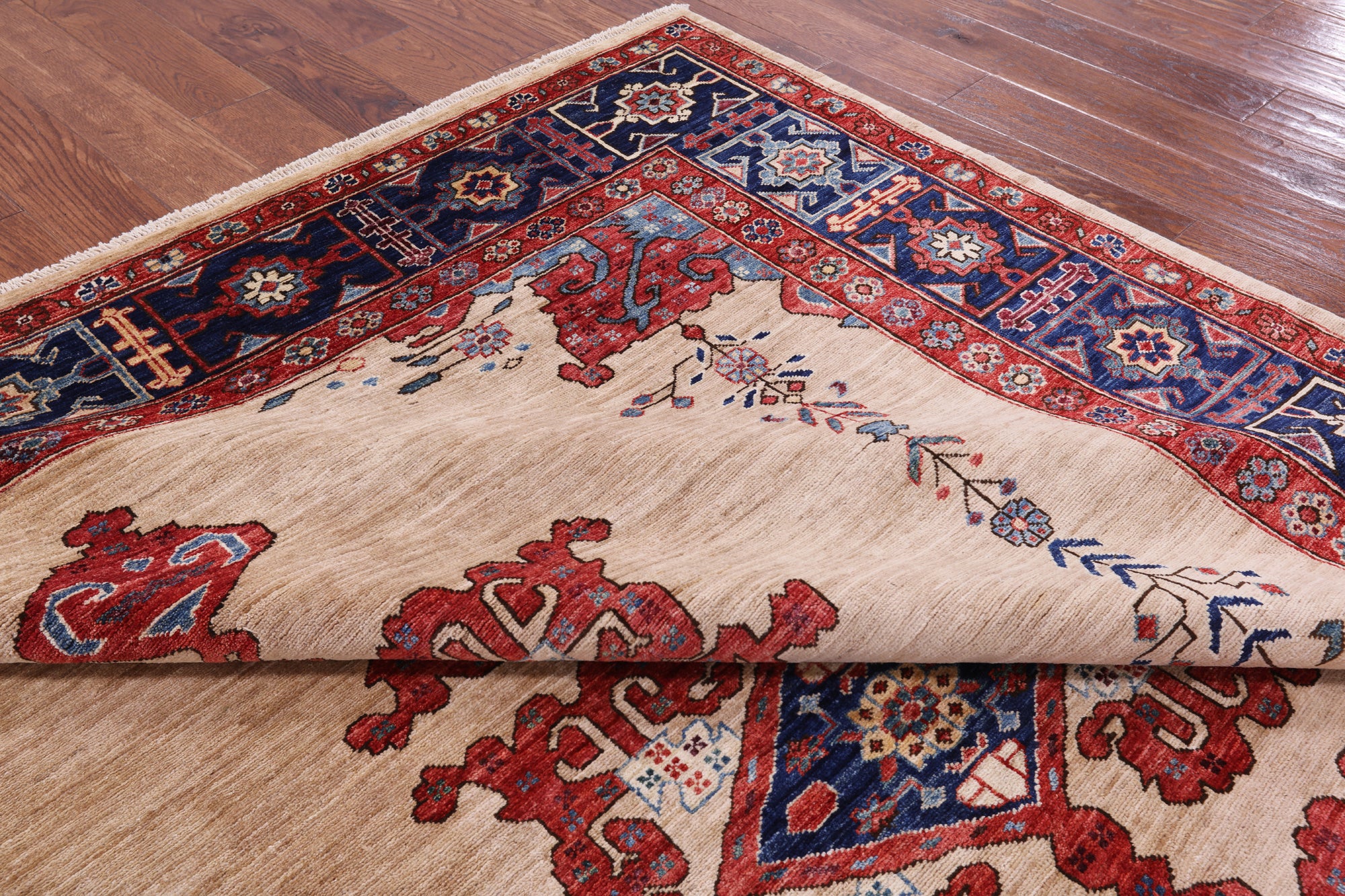Ivory Persian Fine Serapi Handmade Wool Rug - 7' 9" X 9' 7" - Golden Nile