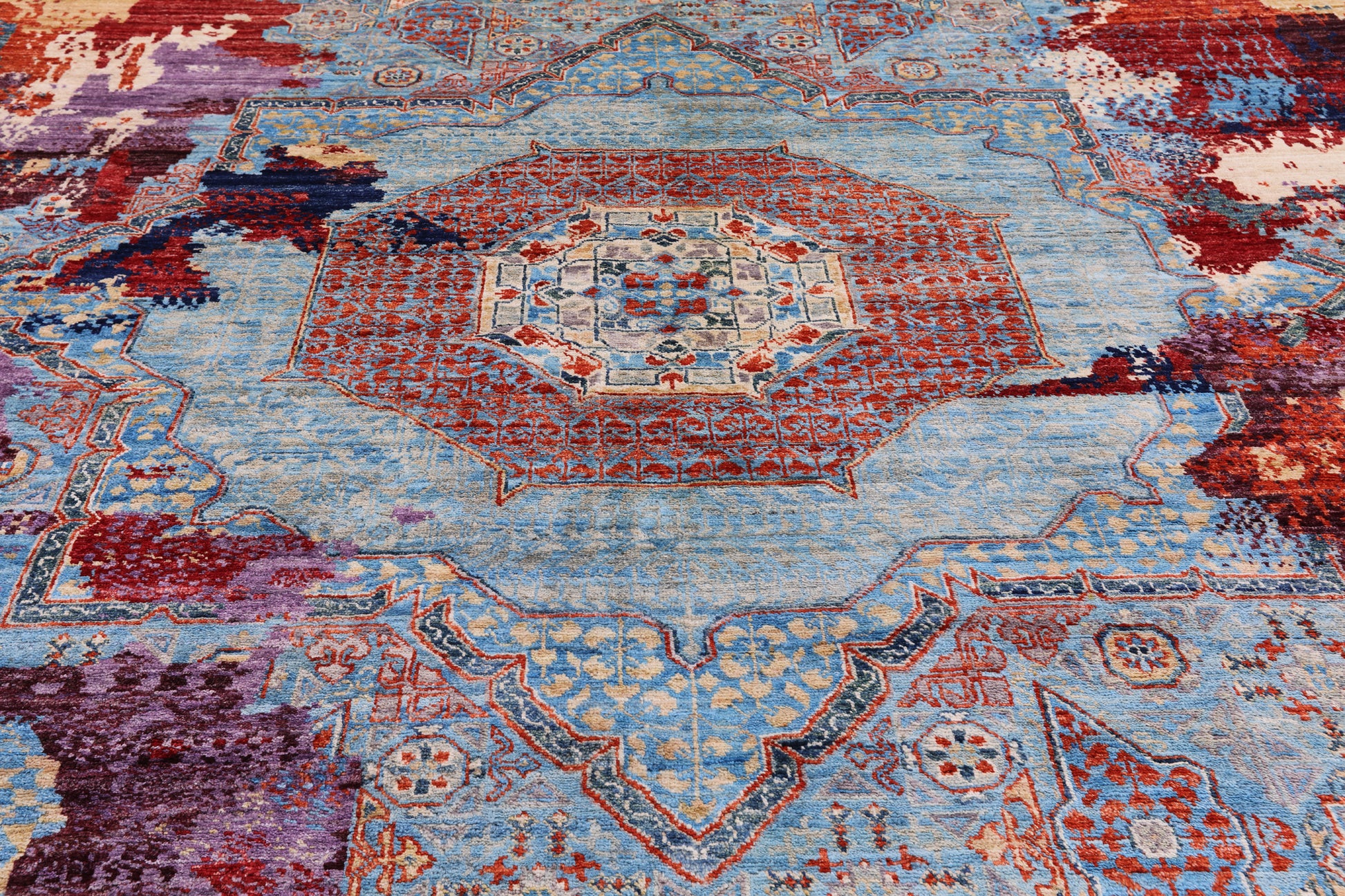 Abstract Modern Mamluk Handmade Wool Rug - 9' 1" X 13' 2" - Golden Nile