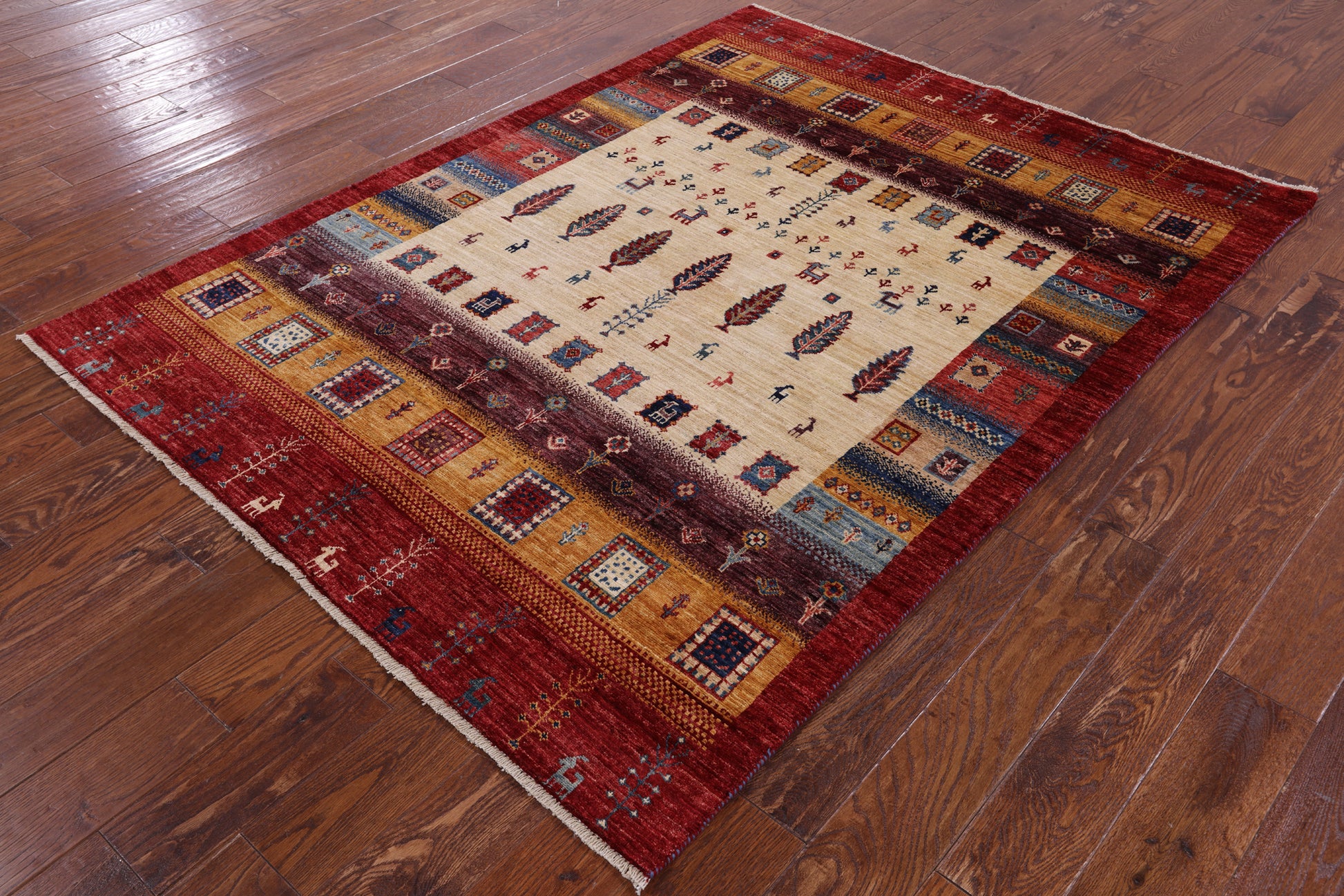 Tribal Persian Gabbeh Hand Knotted Wool Rug - 5' 0" X 6' 7" - Golden Nile