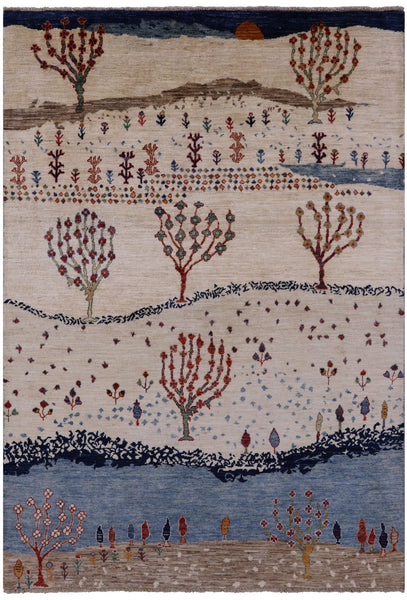 Tribal Persian Gabbeh Hand Knotted Wool Rug - 4' 9" X 6' 10" - Golden Nile