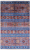Blue Khorjin Persian Gabbeh Handmade Wool Rug - 3' 3" X 5' 1" - Golden Nile