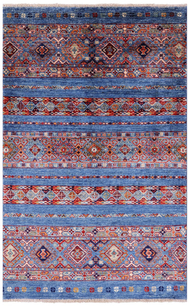 Blue Khorjin Persian Gabbeh Handmade Wool Rug - 3' 3" X 5' 1" - Golden Nile