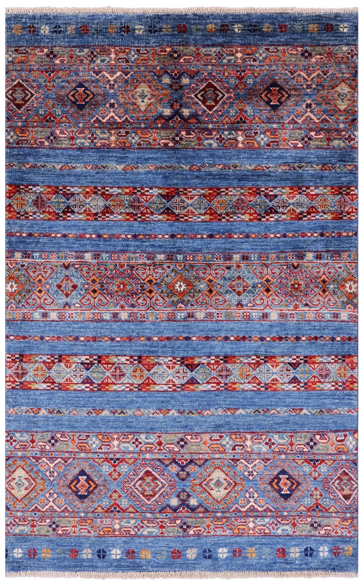 Blue Khorjin Persian Gabbeh Handmade Wool Rug - 3' 3" X 5' 1" - Golden Nile