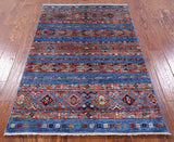 Blue Khorjin Persian Gabbeh Handmade Wool Rug - 3' 3" X 5' 1" - Golden Nile