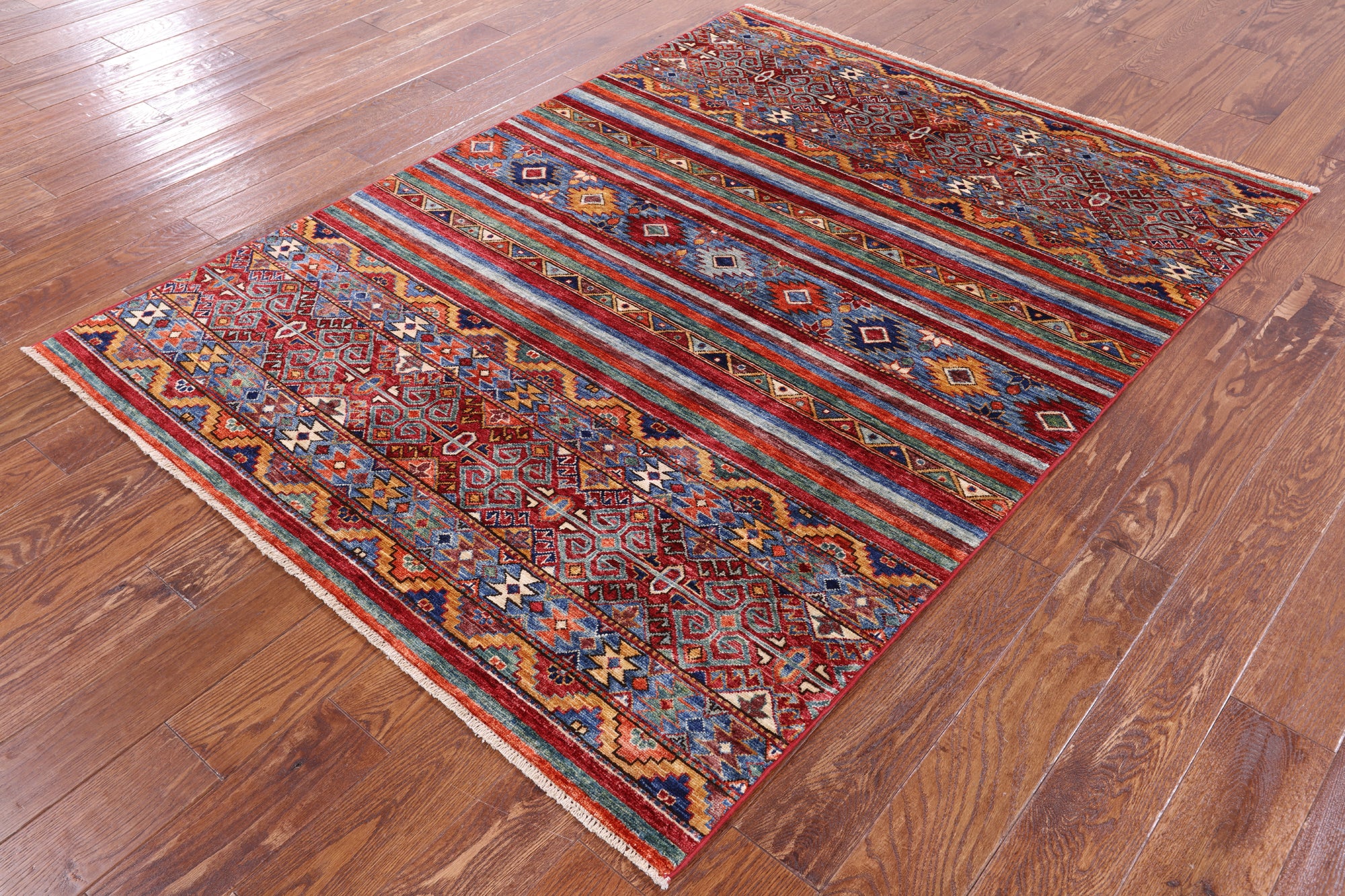 Khorjin Persian Gabbeh Hand Knotted Wool Rug - 4' 10" X 6' 6" - Golden Nile