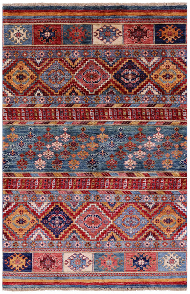 Khorjin Persian Gabbeh Hand Knotted Wool Rug - 3' 10" X 5' 11" - Golden Nile