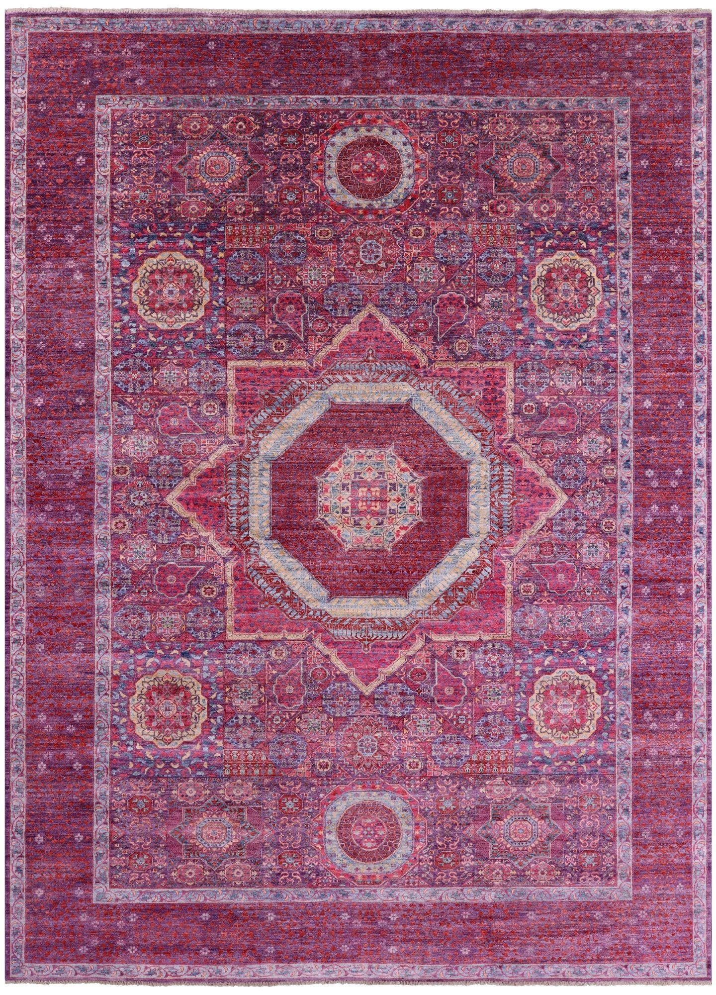 Purple Geometric Persian Mamluk Hand Knotted Wool Rug - 9' 9" X 13' 5" - Golden Nile