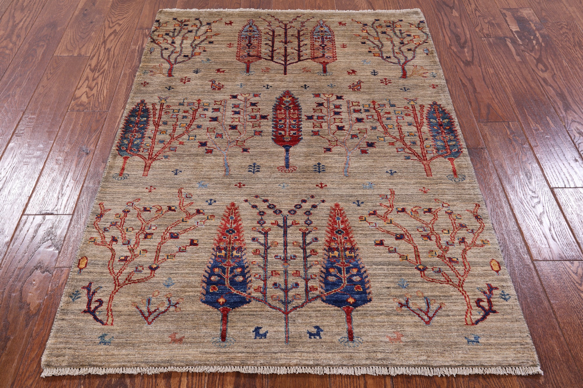 Tribal Persian Gabbeh Hand Knotted Wool Rug - 3' 5" X 4' 10" - Golden Nile