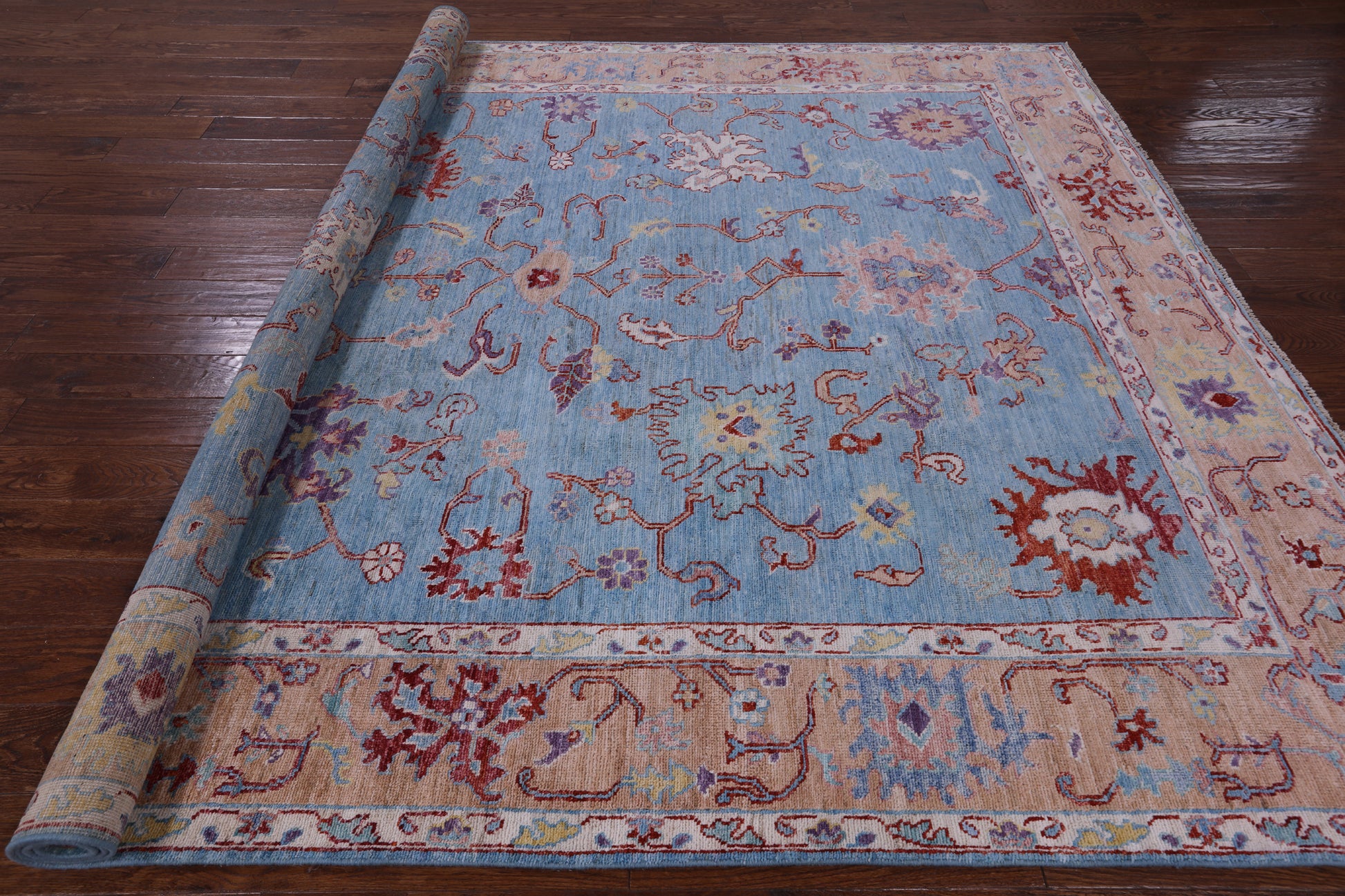 Blue Turkish Oushak Handmade Wool Rug - 8' 3" X 9' 6" - Golden Nile