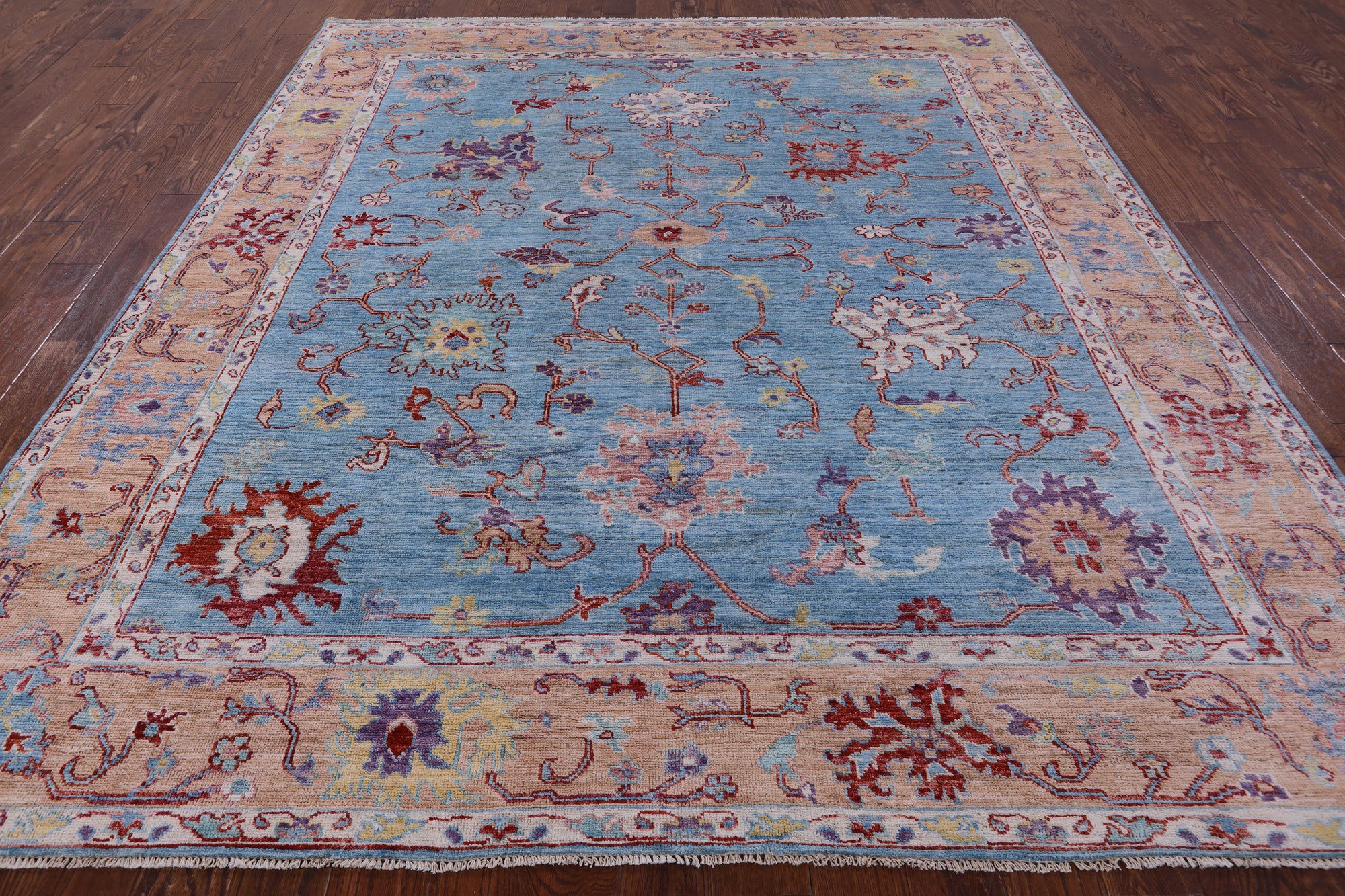 Blue Turkish Oushak Handmade Wool Rug - 8' 3" X 9' 6" - Golden Nile