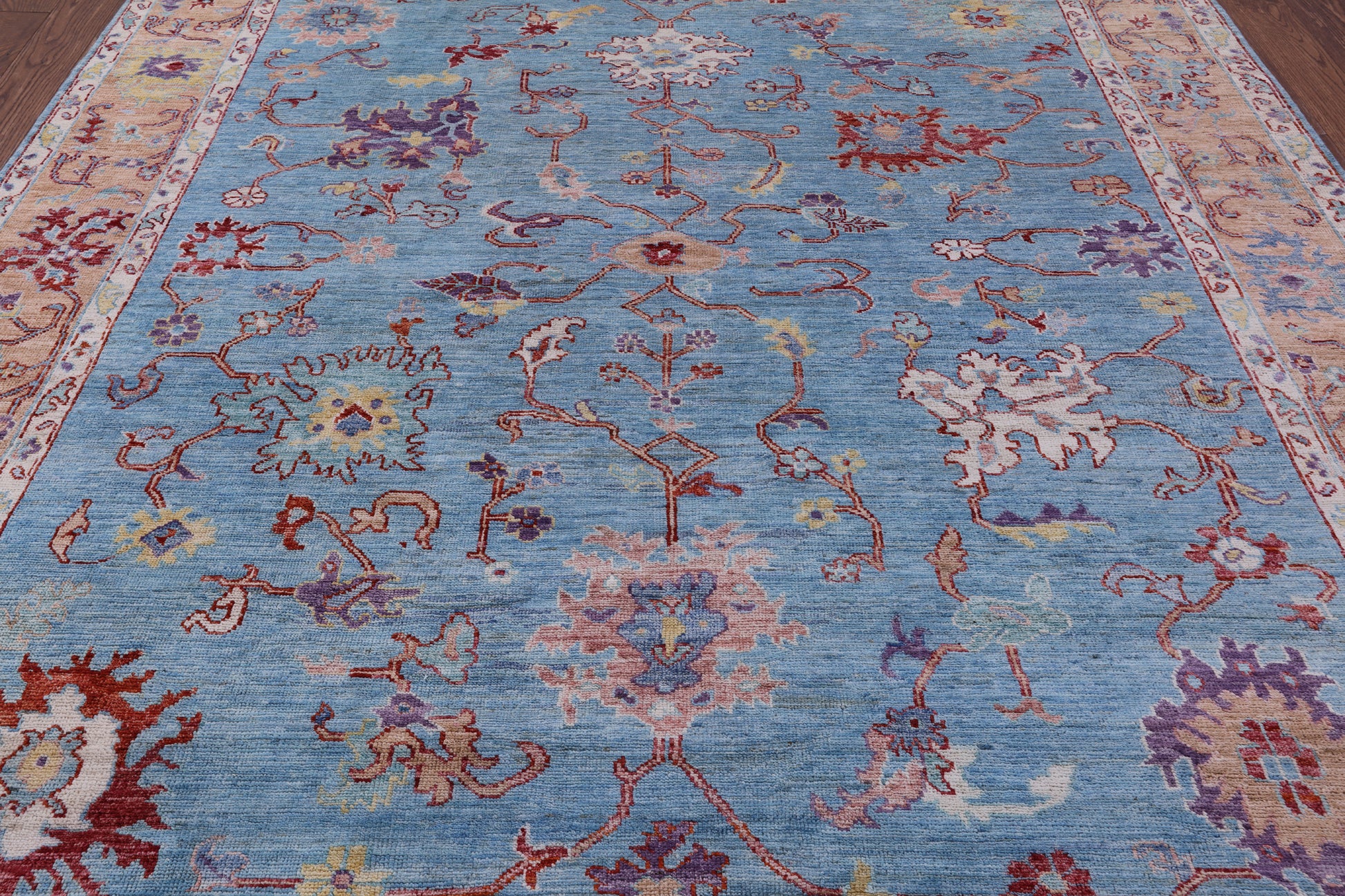 Blue Turkish Oushak Handmade Wool Rug - 8' 3" X 9' 6" - Golden Nile