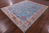 Blue Turkish Oushak Handmade Wool Rug - 8' 3" X 9' 6" - Golden Nile