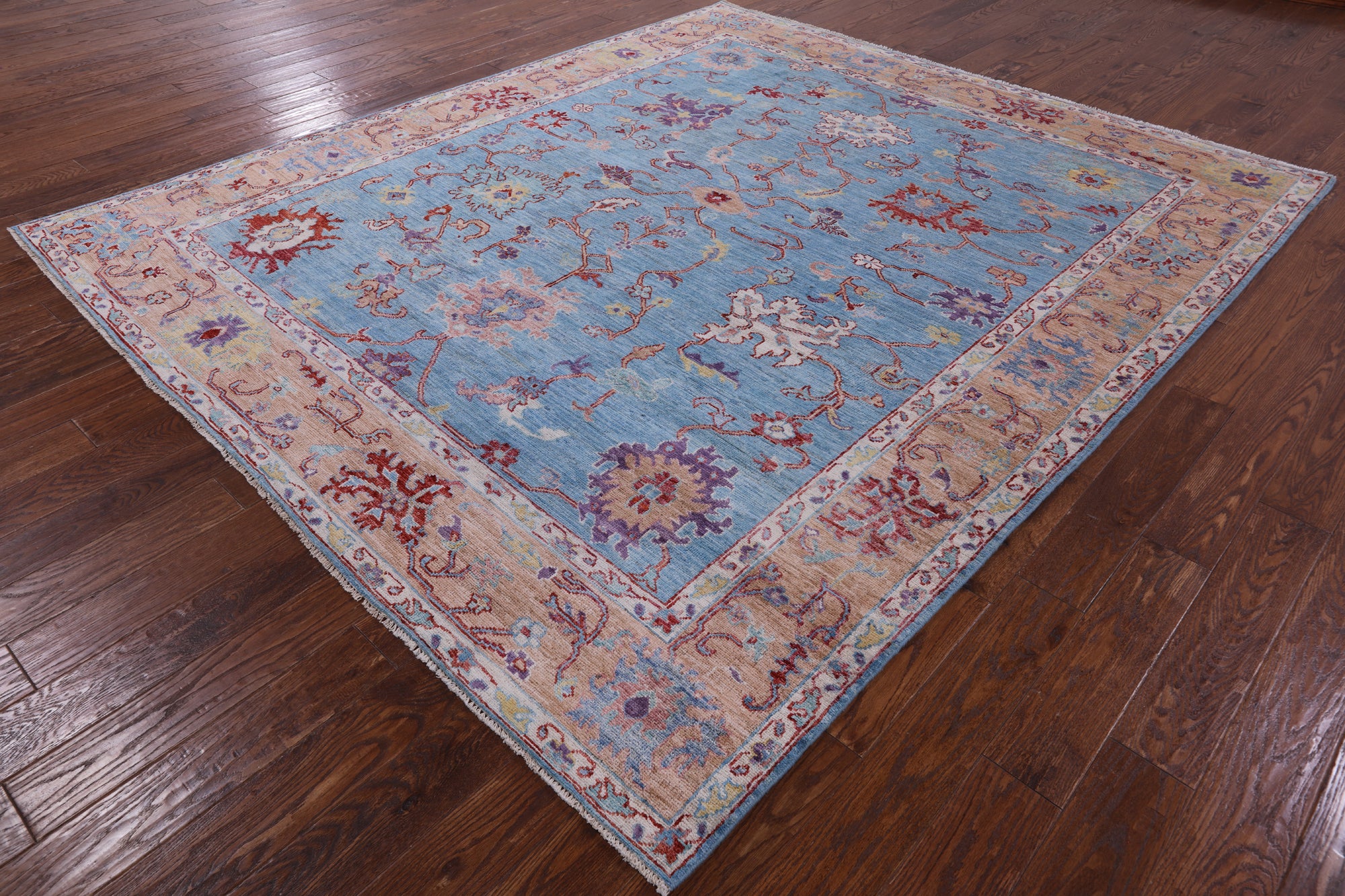 Blue Turkish Oushak Handmade Wool Rug - 8' 3" X 9' 6" - Golden Nile