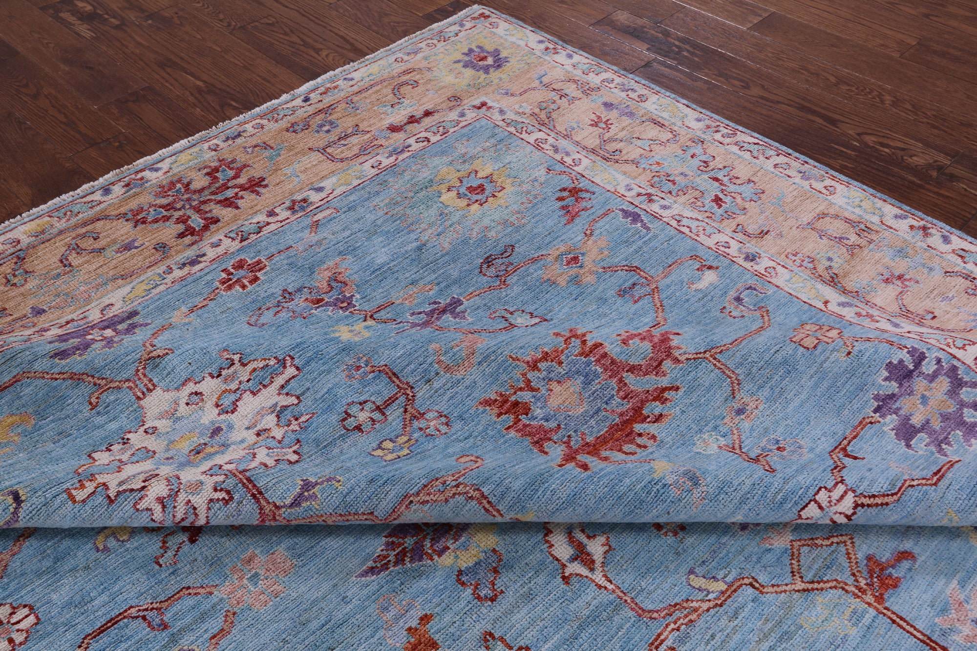 Blue Turkish Oushak Handmade Wool Rug - 8' 3" X 9' 6" - Golden Nile