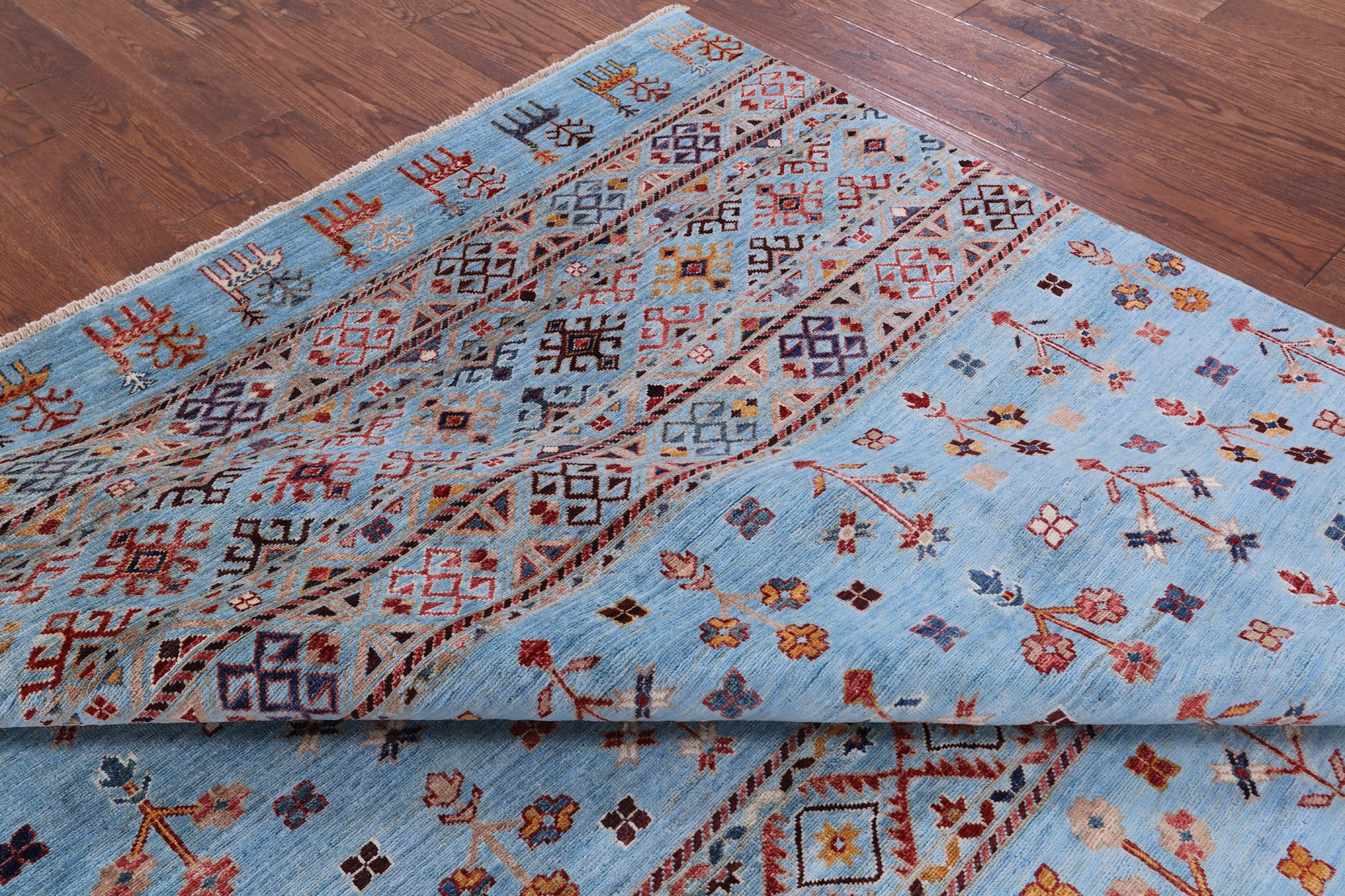 Blue Tribal Persian Gabbeh Hand Knotted Wool Rug - 6' 6" X 9' 9" - Golden Nile
