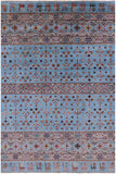 Blue Tribal Persian Gabbeh Hand Knotted Wool Rug - 6' 6" X 9' 9" - Golden Nile
