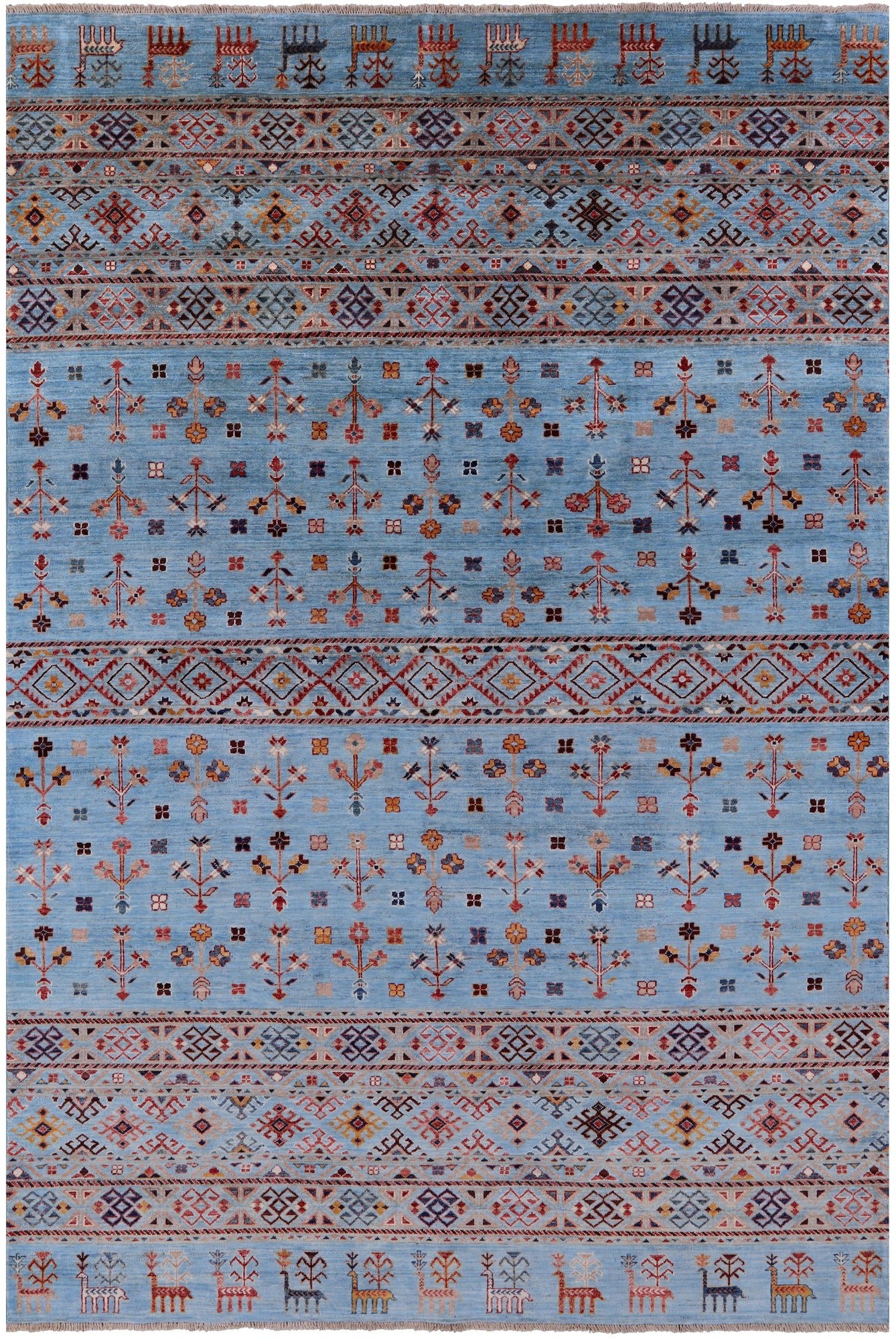 Blue Tribal Persian Gabbeh Hand Knotted Wool Rug - 6' 6" X 9' 9" - Golden Nile