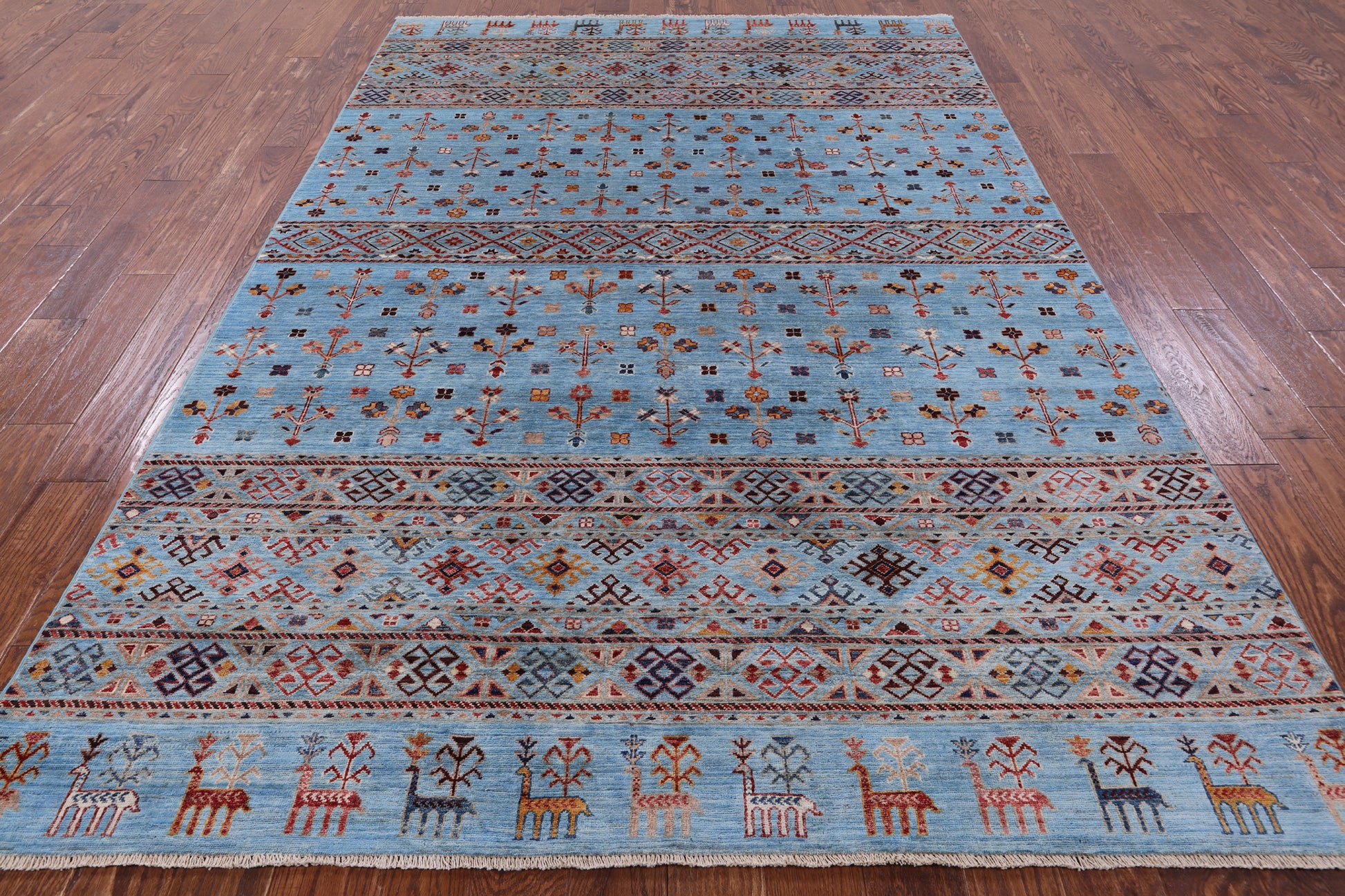 Blue Tribal Persian Gabbeh Hand Knotted Wool Rug - 6' 6" X 9' 9" - Golden Nile