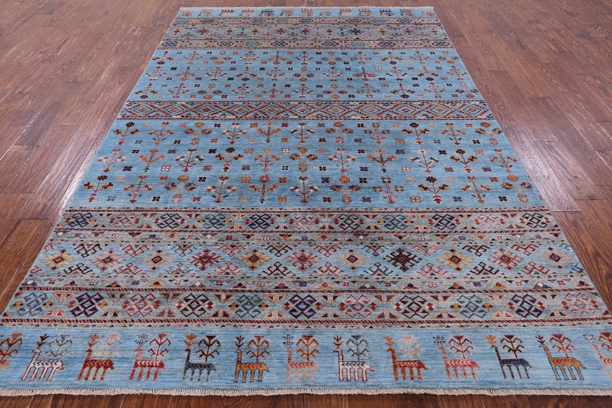 Blue Tribal Persian Gabbeh Hand Knotted Wool Rug - 6' 6" X 9' 9" - Golden Nile