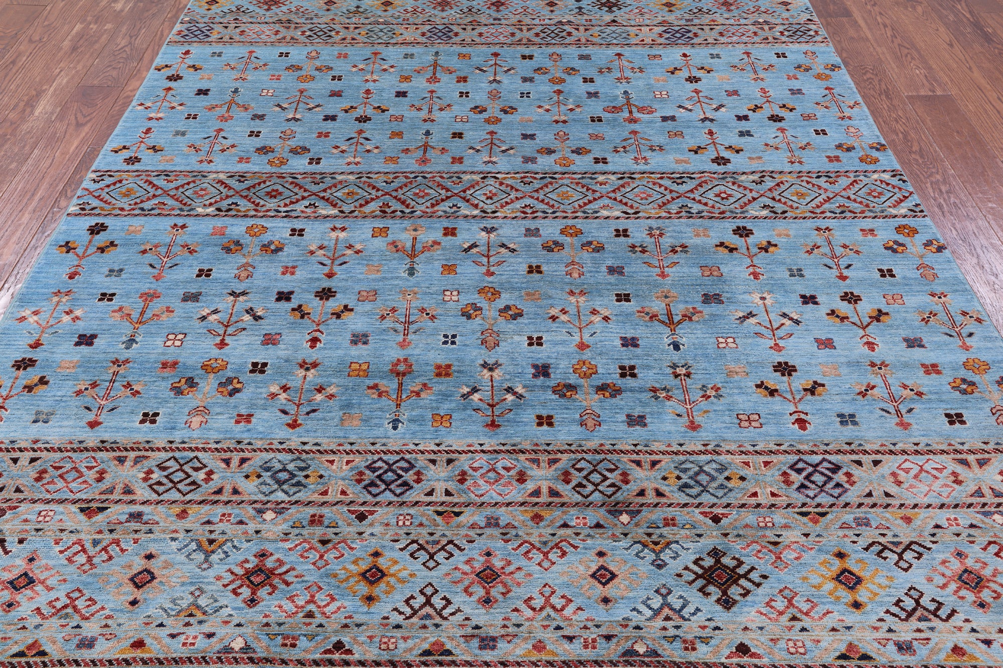 Blue Tribal Persian Gabbeh Hand Knotted Wool Rug - 6' 6" X 9' 9" - Golden Nile