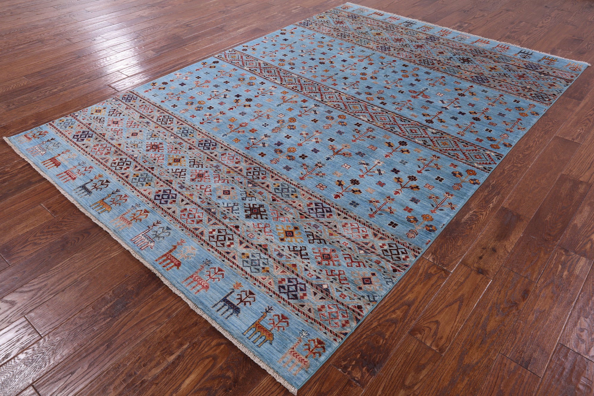 Blue Tribal Persian Gabbeh Hand Knotted Wool Rug - 6' 6" X 9' 9" - Golden Nile