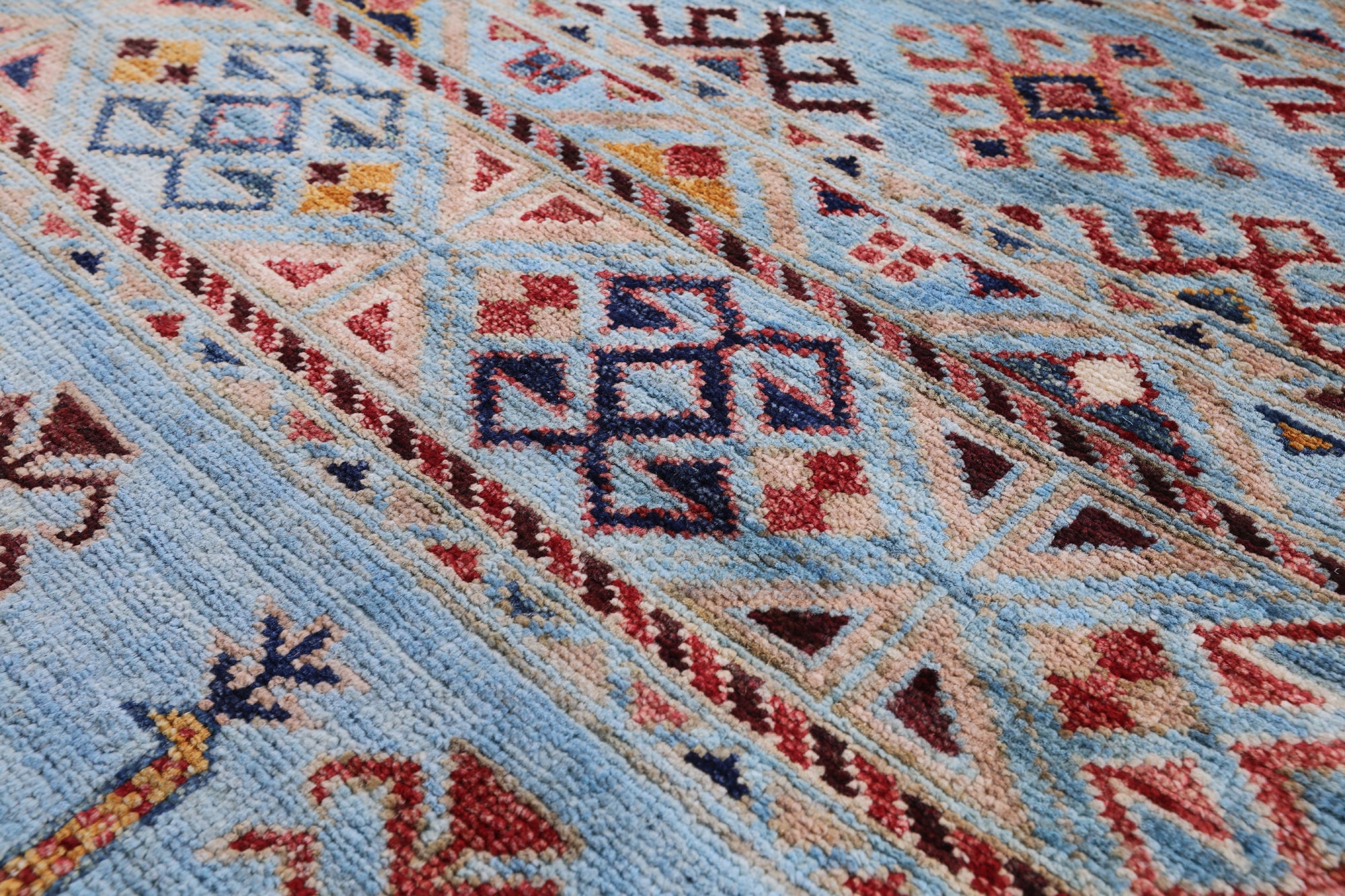 Blue Tribal Persian Gabbeh Hand Knotted Wool Rug - 6' 6" X 9' 9" - Golden Nile