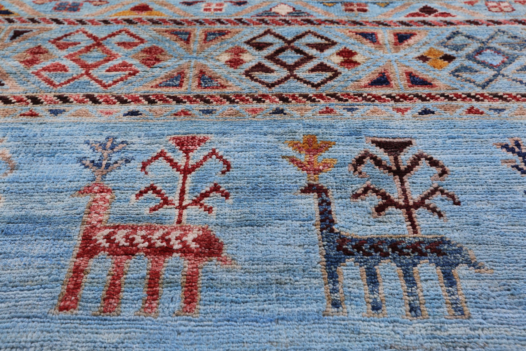 Blue Tribal Persian Gabbeh Hand Knotted Wool Rug - 6' 6" X 9' 9" - Golden Nile