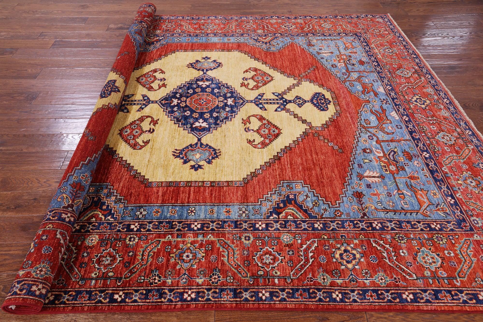 Rust Persian Fine Serapi Handmade Wool Rug - 7' 8" X 9' 6" - Golden Nile