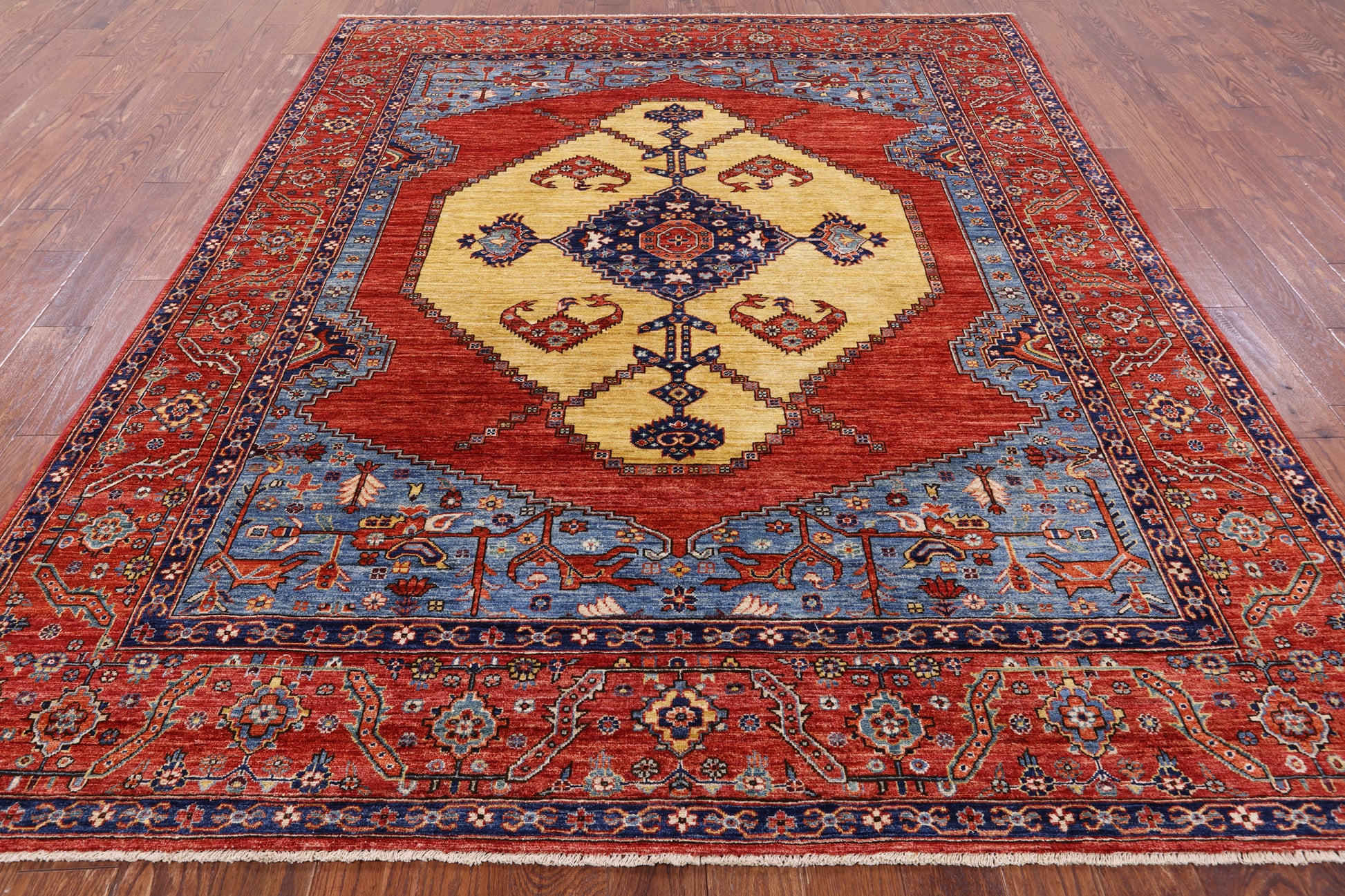 Rust Persian Fine Serapi Handmade Wool Rug - 7' 8" X 9' 6" - Golden Nile