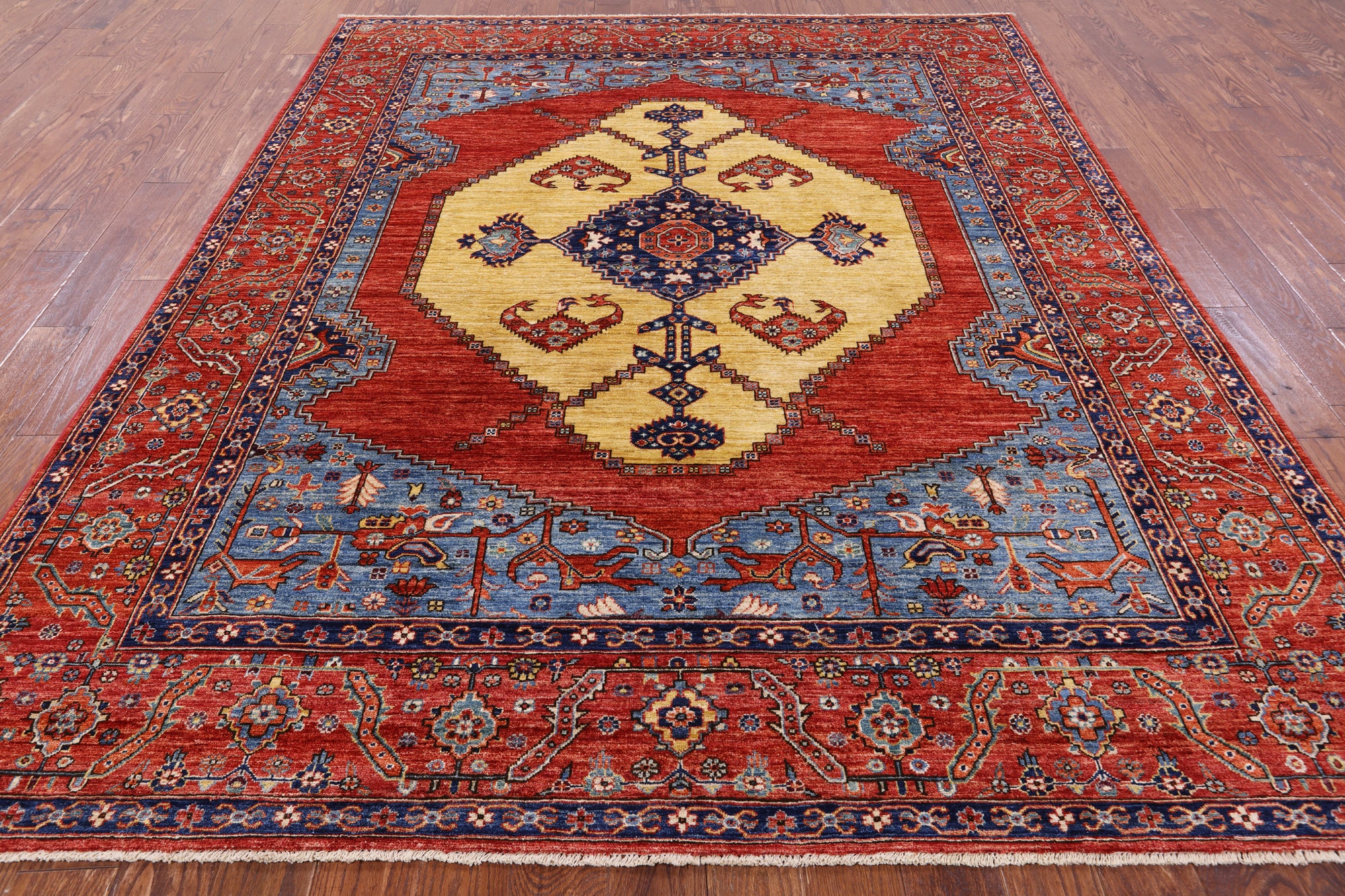 Rust Persian Fine Serapi Handmade Wool Rug - 7' 8" X 9' 6" - Golden Nile