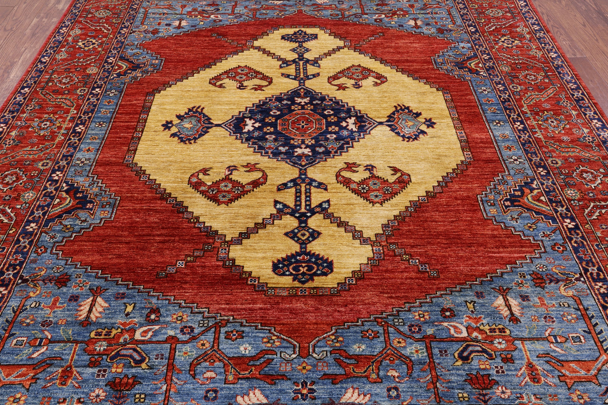 Rust Persian Fine Serapi Handmade Wool Rug - 7' 8" X 9' 6" - Golden Nile