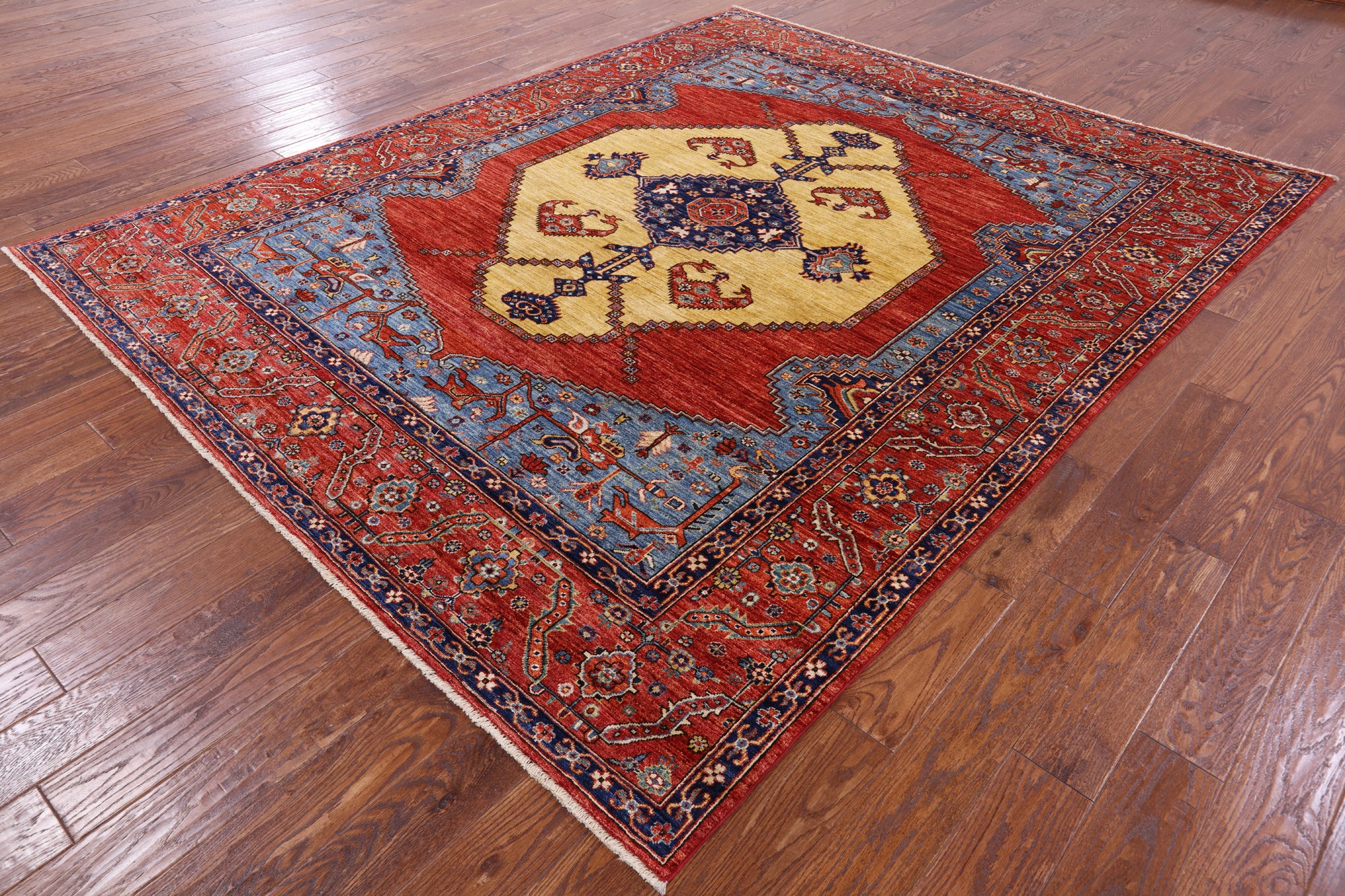 Rust Persian Fine Serapi Handmade Wool Rug - 7' 8" X 9' 6" - Golden Nile