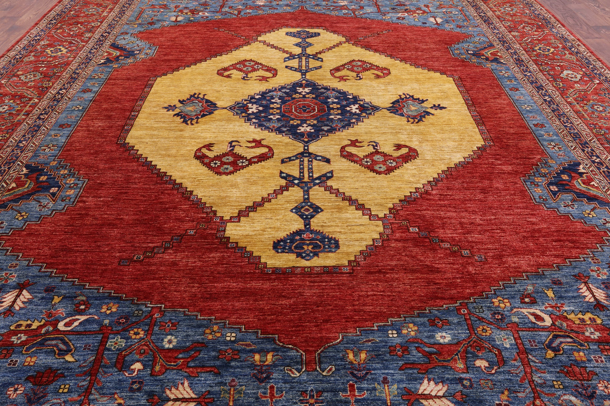 Rust Persian Fine Serapi Hand Knotted Wool Rug - 11' 7" X 14' 5" - Golden Nile