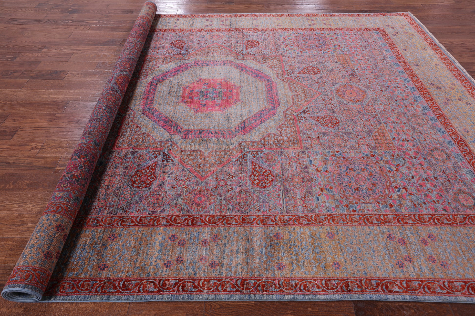 Geometric Persian Mamluk Handmade Wool Rug - 8' 11" X 11' 10" - Golden Nile