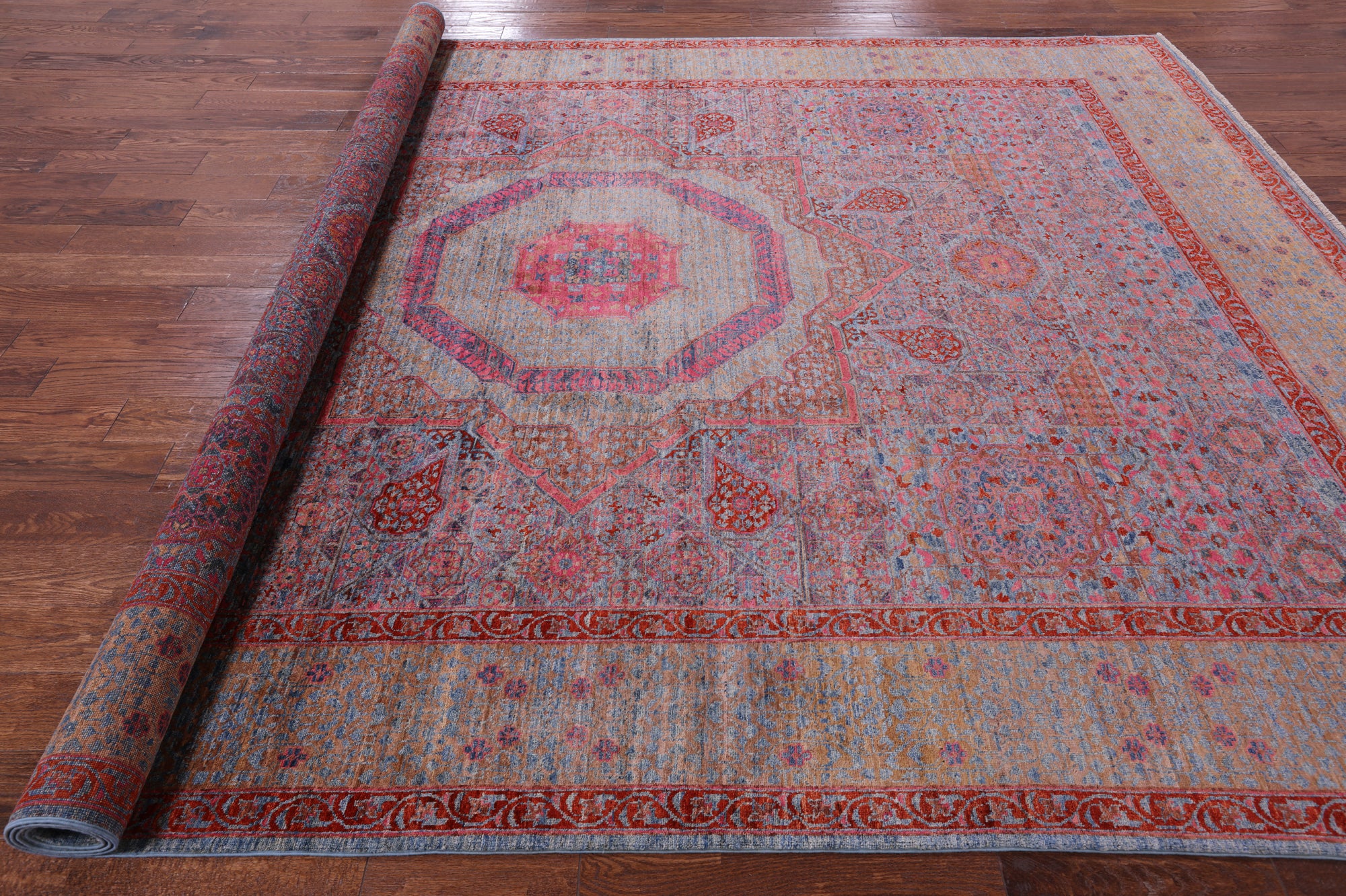 Geometric Persian Mamluk Handmade Wool Rug - 8' 11" X 11' 10" - Golden Nile