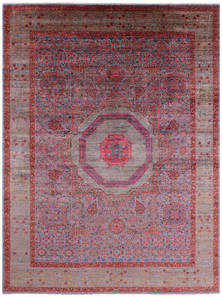 Geometric Persian Mamluk Handmade Wool Rug - 8' 11" X 11' 10" - Golden Nile