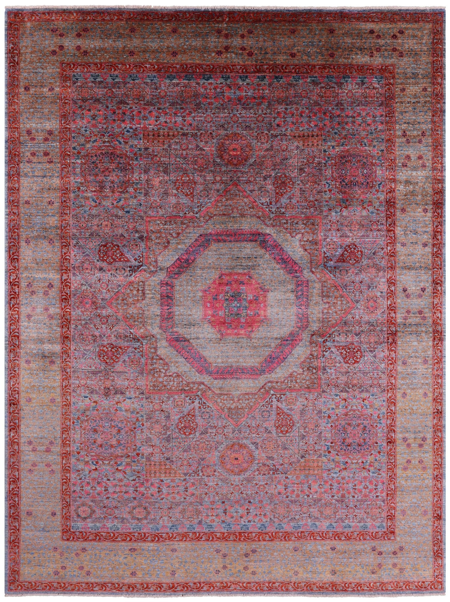 Geometric Persian Mamluk Handmade Wool Rug - 8' 11" X 11' 10" - Golden Nile