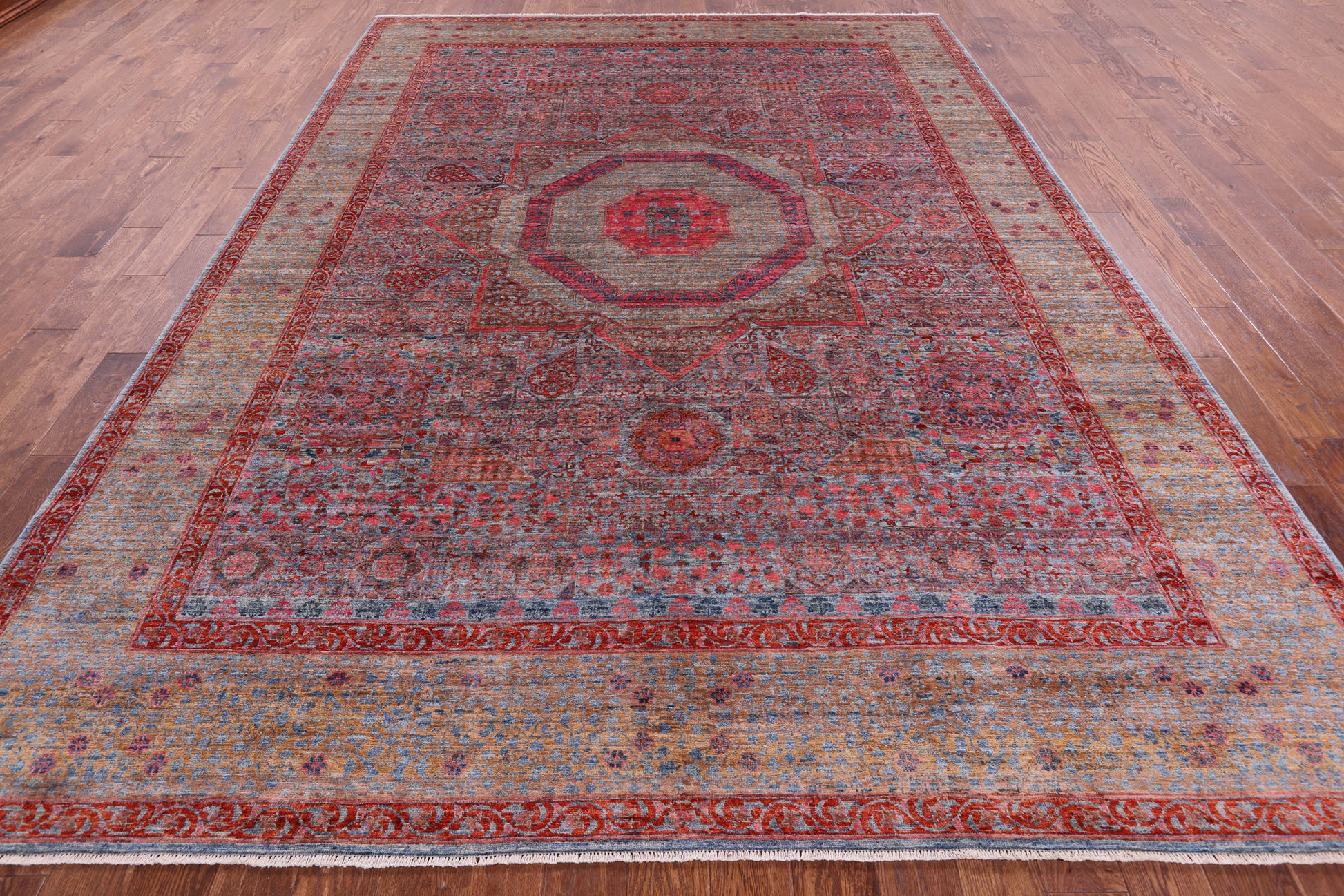 Geometric Persian Mamluk Handmade Wool Rug - 8' 11" X 11' 10" - Golden Nile