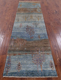 Tribal Persian Gabbeh Hand Knotted Wool Runner Rug - 2' 9" X 9' 8" - Golden Nile