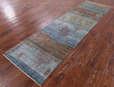 Tribal Persian Gabbeh Hand Knotted Wool Runner Rug - 2' 9" X 9' 8" - Golden Nile