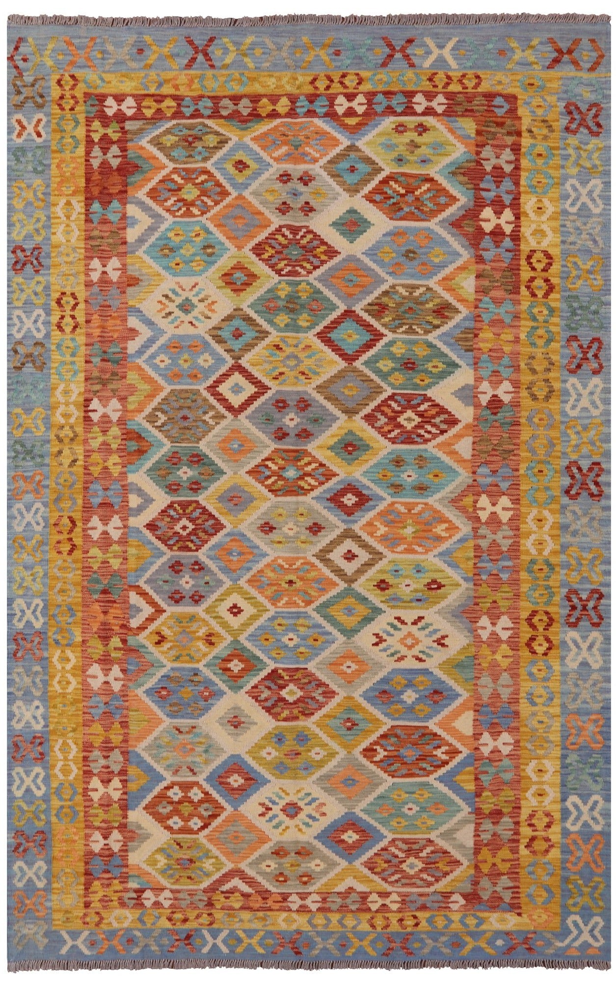 Reversible Kilim Flat Weave Wool Rug - 6' 6" X 9' 10" - Golden Nile