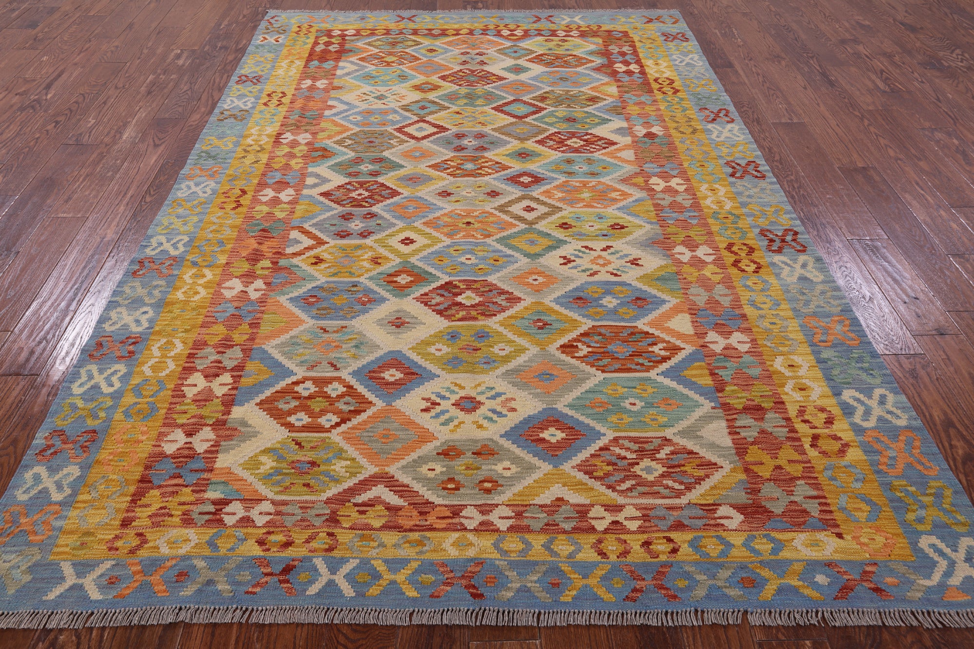 Reversible Kilim Flat Weave Wool Rug - 6' 6" X 9' 10" - Golden Nile